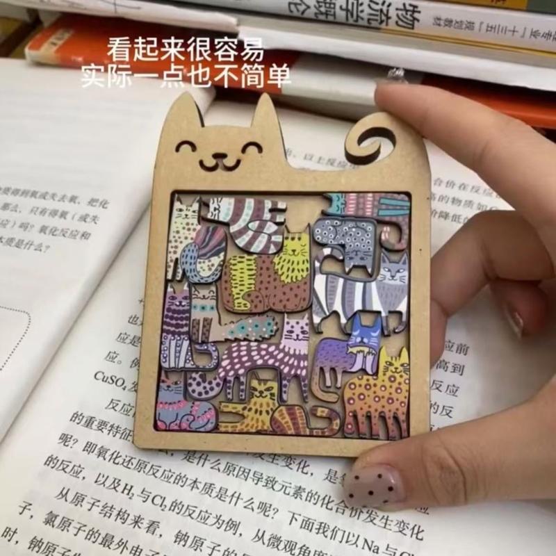 Colorful 13 Cute Cat Puzzle Wooden Irregular Panel Cartoon Animal Cat Tangram High Difficulty Puzzle Children's Toy Gift