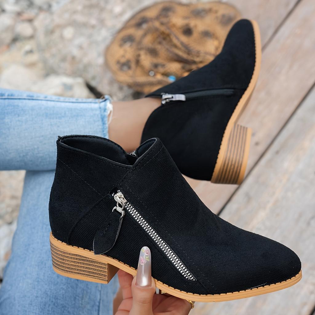 Eleganta slip-on ankelstövlar för damer, spetsig tå, vinterstövlar med dragkedja, dämpad TPR-sula