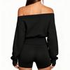 Women's Casual Off Shoulder Long Sleeve Sweatshirt with Thumbholes, Pullover Top for Everyday Wear