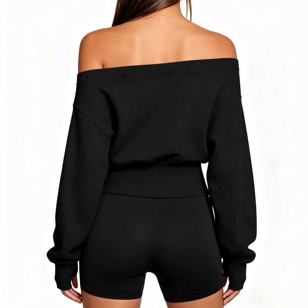 Women's Casual Off Shoulder Long Sleeve Sweatshirt with Thumbholes, Pullover Top for Everyday Wear