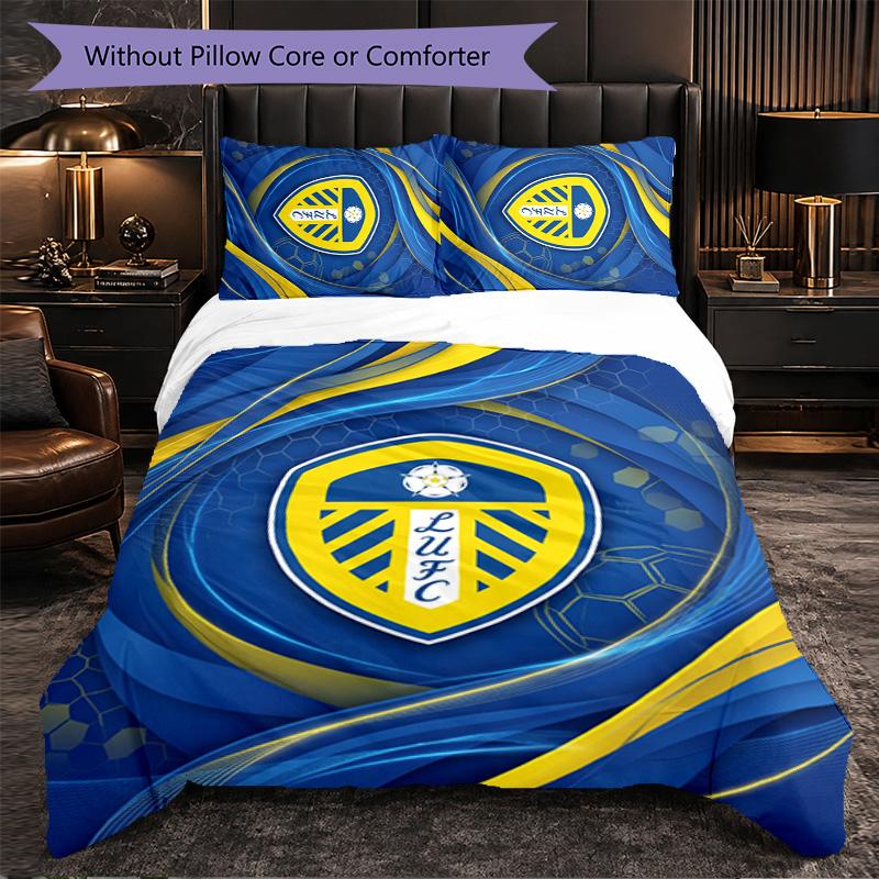 Leeds United Football 3 Piece Bedding Set Soft Duvet Cover Set with Pillowcases Printed Bedroom Decor Set for Home