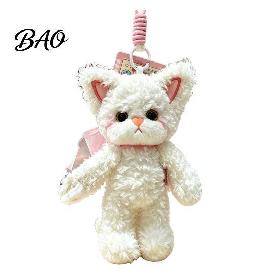 Soft Polyester Cat Pendant Plush Pendant, Cute Fuzzy Curly Kitten Charm, Decorative Keychain Stuffed Animal Backpack Gift for Lovers Bags