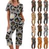 2 Piece Sets For Women Short Sleeve Top And Pants With Pockets Workout Soft Halloween Print Sets