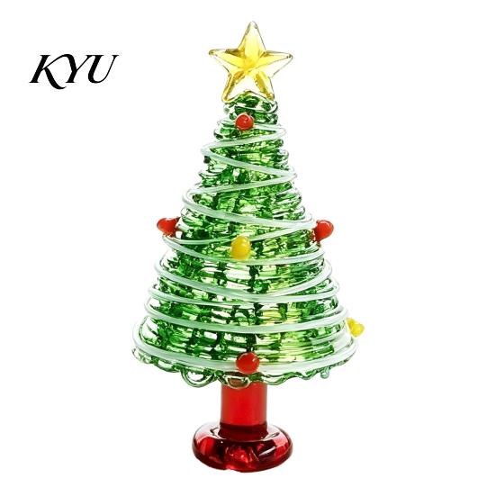 Miniature Xmas Tree Figurine Glazed Christmas Figurine, Colorful Decor, Handcrafted Glass Craft for Display Table Centerpiece Home Office Holiday
