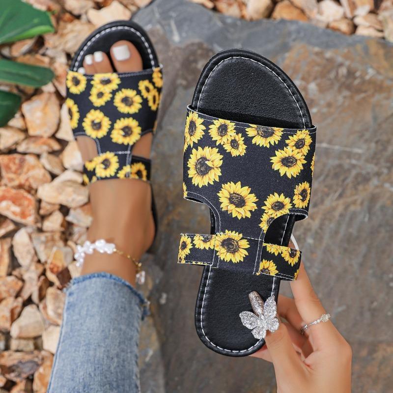 2024 New High Quality Printed Fashion Open Toe Round Toe Women's Slippers Casual Beach Shoes for Outerwear Zapatos De Mujer