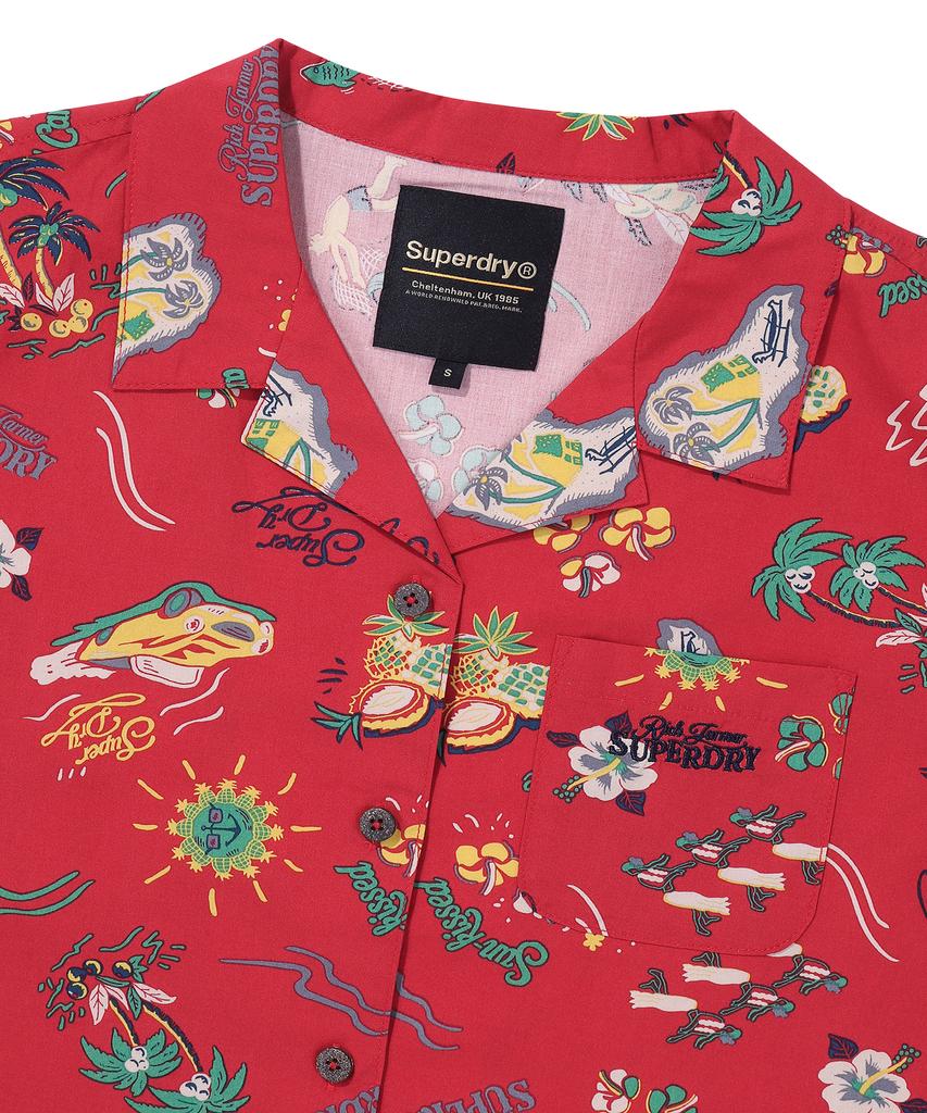 Syupeodeulai W Palm Surf Hawaiian Crop Shirt Red