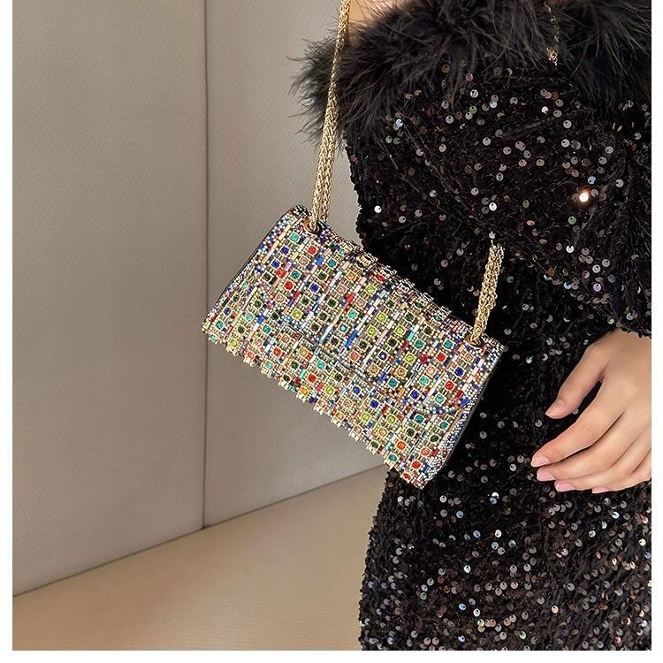 Classic Polyester Chain Shoulder Bag With Sparkling Water Drill For Casual Streetwear