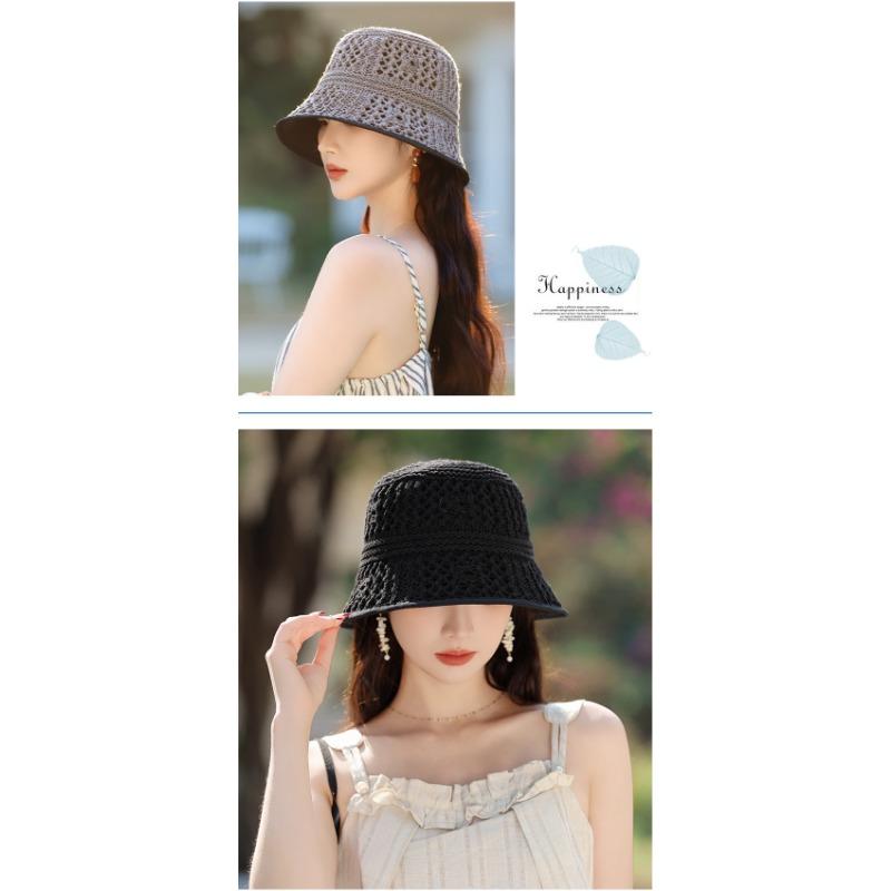 Women S Hollow Knit Breathable Fisherman Hat Sun Protection Face Slimming Casual Sun Hat