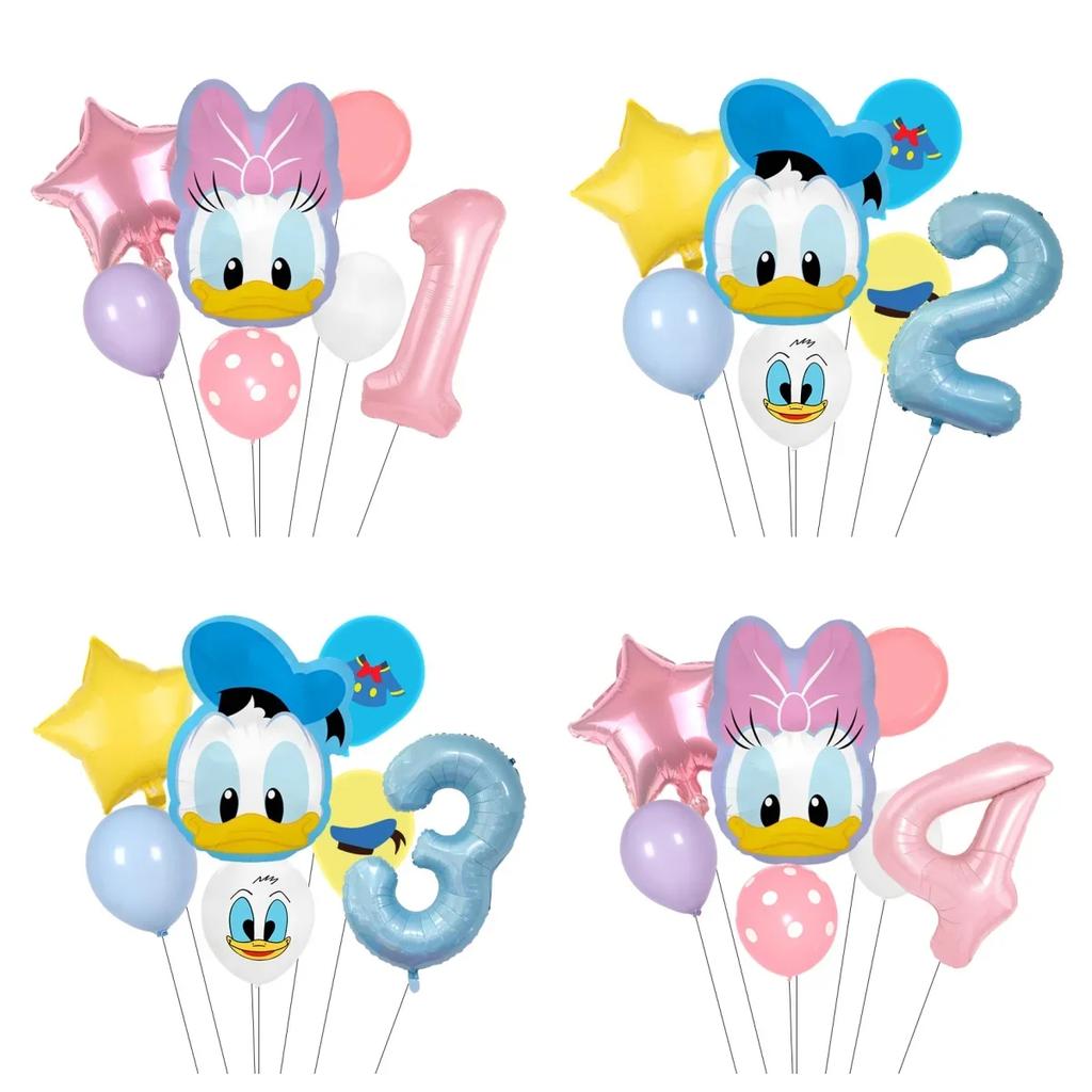 Cartoon Donald Number Duck Daisy Aluminum Film Balloon Set Spherical DIY Birthday Arrangement Party Decoration Balloons Kawaii