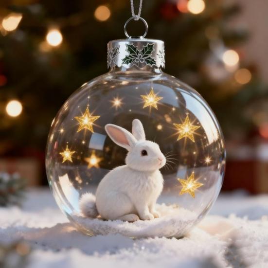 Wildlife Wonders Faux Crystal Ball Ornaments 3D Animal Decor with Fox Squirrel Deer Shatterproof Plastic Christmas Tree Decoration