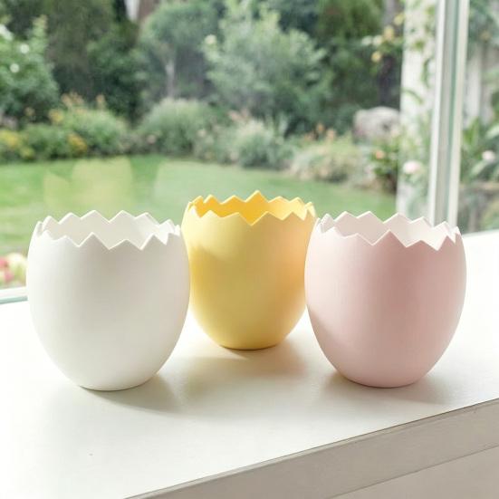 3D Printed Cracked Egg Planter Creative Eggshell Shape Flowerpot Pen Holder Storage Ornament Macaron Colors for Home Decor Gift