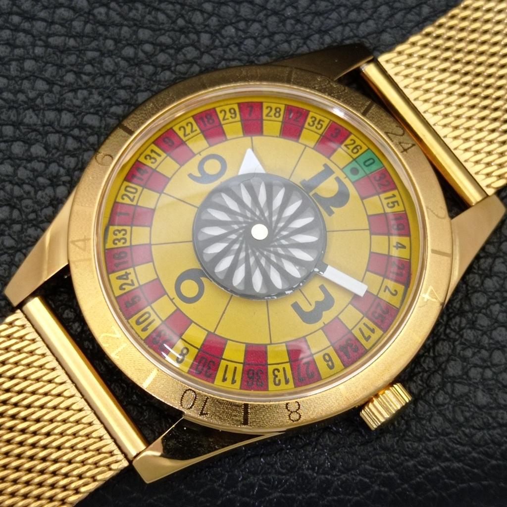 VINTAGE HAND-WINDING SWISS MENS REFURBISHED ROULETTE YELLOW DIAL WATCH A701163-5 R205b-a701163