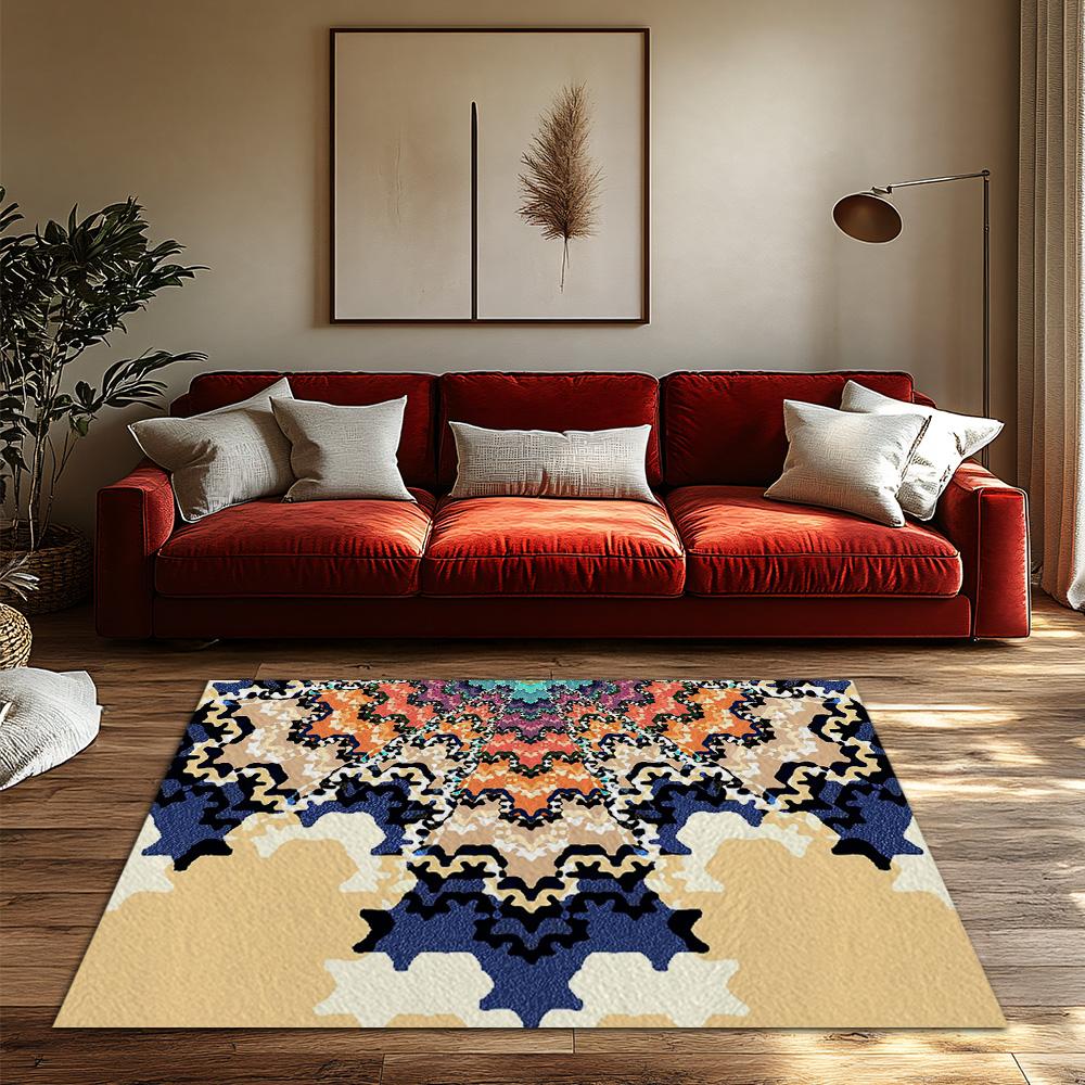 Unique Area Rug Vintage Persian Style Bohemian Floor Mat Living Room Decor Home Carpet Non-Slip Modern Abstract Design Indoor Ou