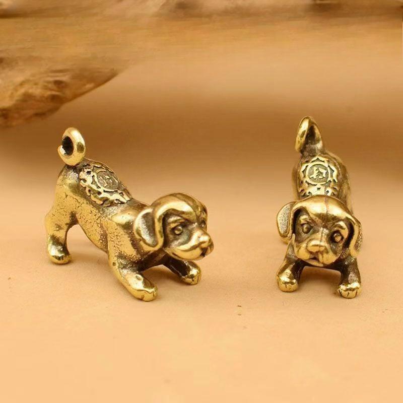 Brass Dog Ornament Retro Figurines Zodiac Lucky Happiness Dog Home Bedroom Decoration Crafts Items Accessories Gift