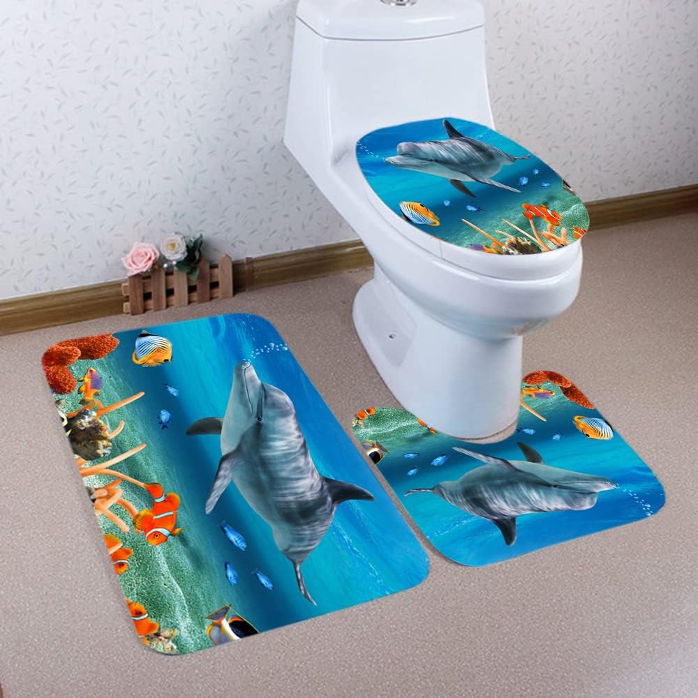 Shower Curtain And Bathroom Carpet Non-Slip Toilet Set, Home Bathtub Waterproof Shower Curtain 3D Printed Durable Polyester Fabr