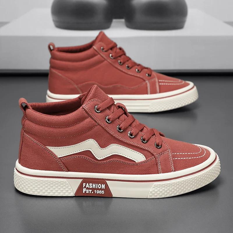 

High Top Men Running Shoes Comfortable Jogging Casual Sports Shoes Flat Walking Sneakers Lightweight Men Athletic Canvas Shoes 44 красный