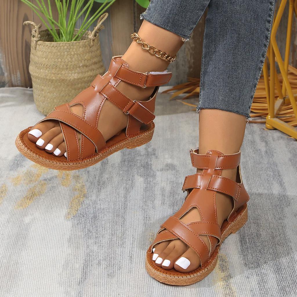 Fashion Summer 2025 New Export Sandals for Women, Cross-border Large-sized Roman Sandals, Cross-strap Flat Sandals for Women