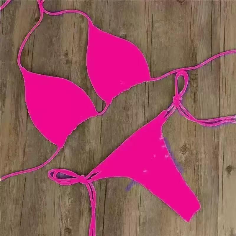 Europäischer und Amerikanischer Dreiteiliger Bikini: Einfarbig, Hohe Taille, Trägerdesign mit Brustpolster. Sexy Bademode auf Lager.