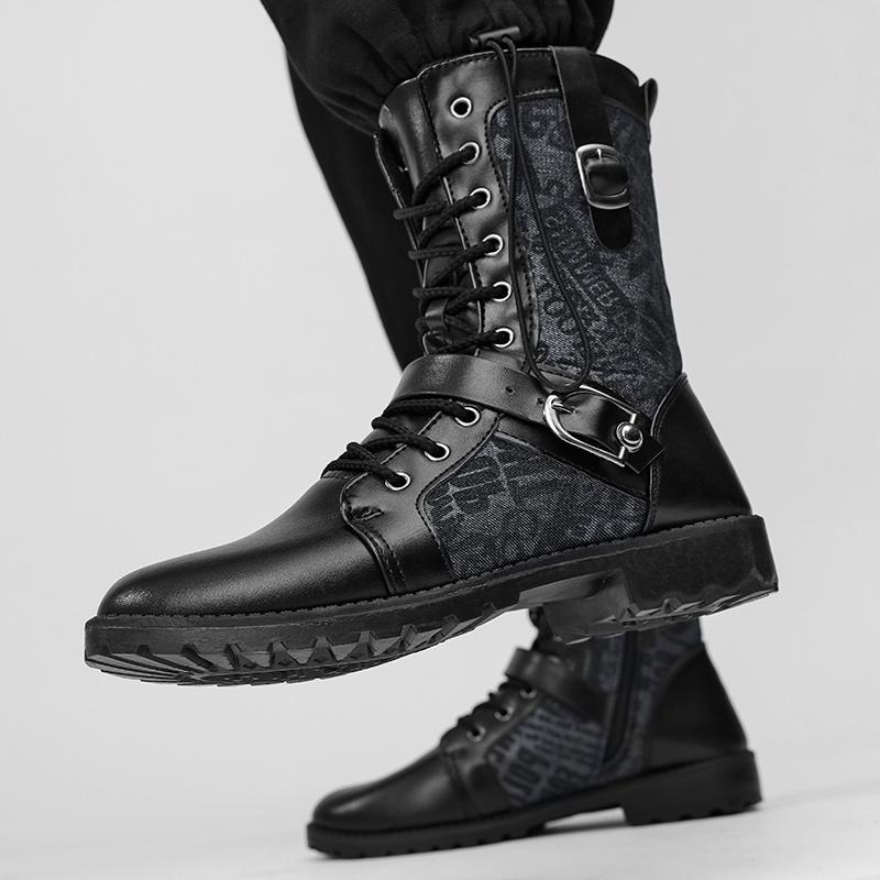 Retro British Style Mens Boots Autumn Winter Fashion Leather Boot High Top Black Cowboy Shoes Men Tooling Motorcycle Ankle Boots