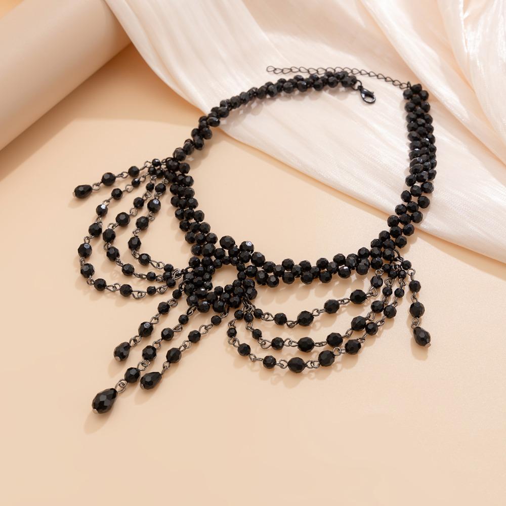 2Pcs Multilayer Beads Tassel Necklace Clavicle Chain Necklace Earrings Set  Party