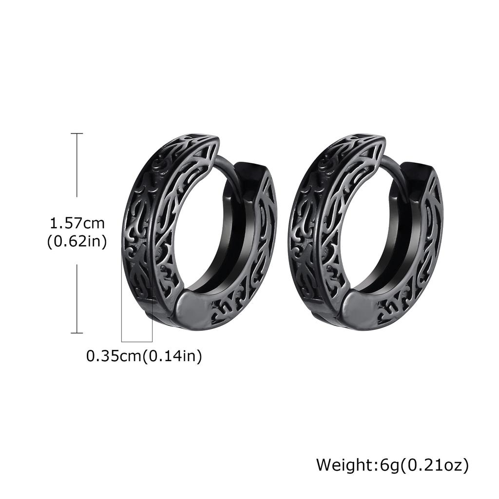 Totem Hoop Earrings for Men Teens,Black Anit Allergy Stainless Steel Huggies Earrings,Rock Punk Ear Zircon