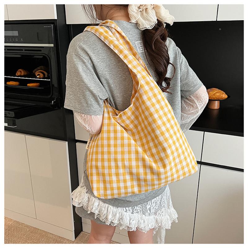 Vintage Lightweight Plaid Underarm Bags Multifunctional Large Capacity Women'S Handbag Single Shoulder Bag Students
