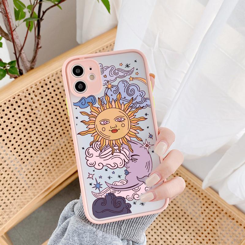 Lustige Sonne Mond Gesicht stoßfeste Handyhülle für iPhone 13 12 11 Pro 7 XS MAX X XR SE20 8 Plus TPU Matte Candy Back Cover