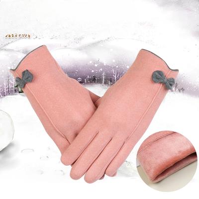 Warm Gloves for Women Plus Velvet Thickened Cold Proof Outdoor Cycling Fashion Cute Bow Touch Screen Autumn and Winter Gloves