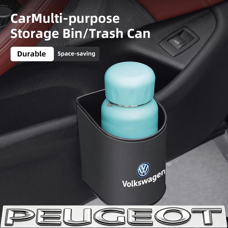 Car Leather Trash Can Hanging Rubbish Storage Box Accessories For VW Golf T‑Roc Tiguan Polo Passat T‑Cross Taigo ID.4 ID.7 MK7