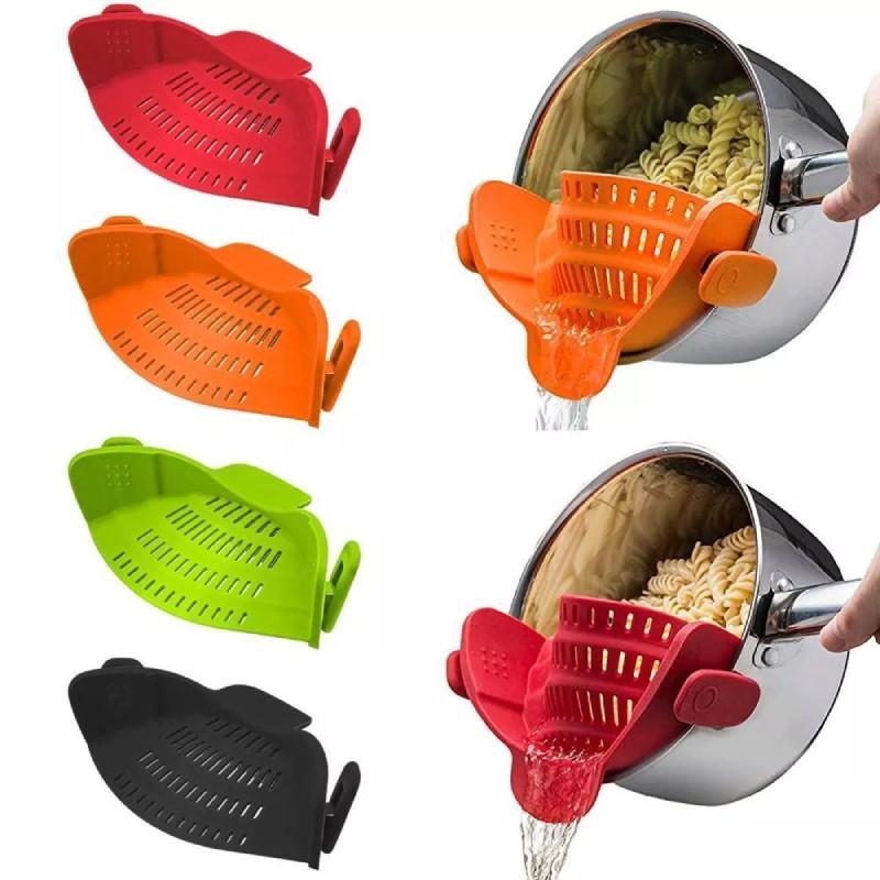 On Strainer Clip Pan Silicone Pot Drainer Fruit Colander Food Kitchen Filter