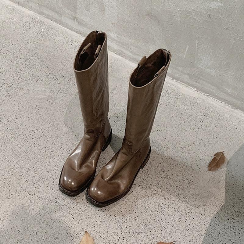 

Версия из коровьей кожи Итальянская кожа растительного дубления~ вымытый грубый каблук молния сзади полусапоги рыцарские сапоги женские осень и зима 40