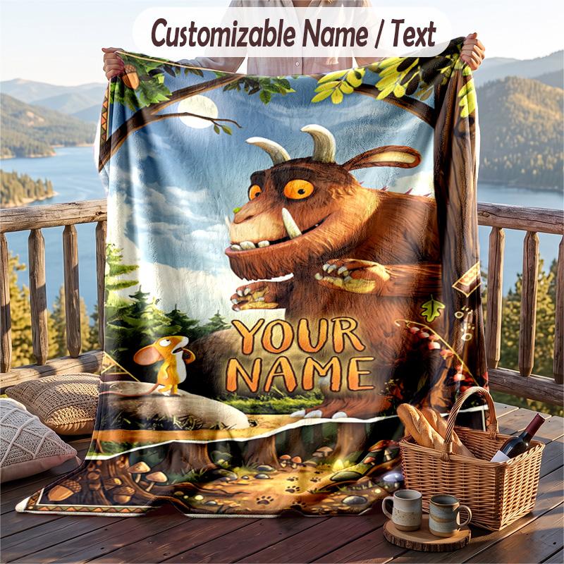 Coperta di Flanella Gruffalò, Testo Personalizzato con Nome, Morbida Calda Coperta Plaid in Peluche per Regalo