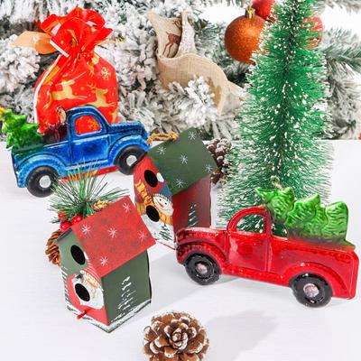 Painted Craft House Shape Truck Car Pendants Christmas Hanging Ornaments Xmas Tree Decorations