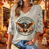 Women's Casual V-Neck 3/4 Sleeve Top with Halloween Print