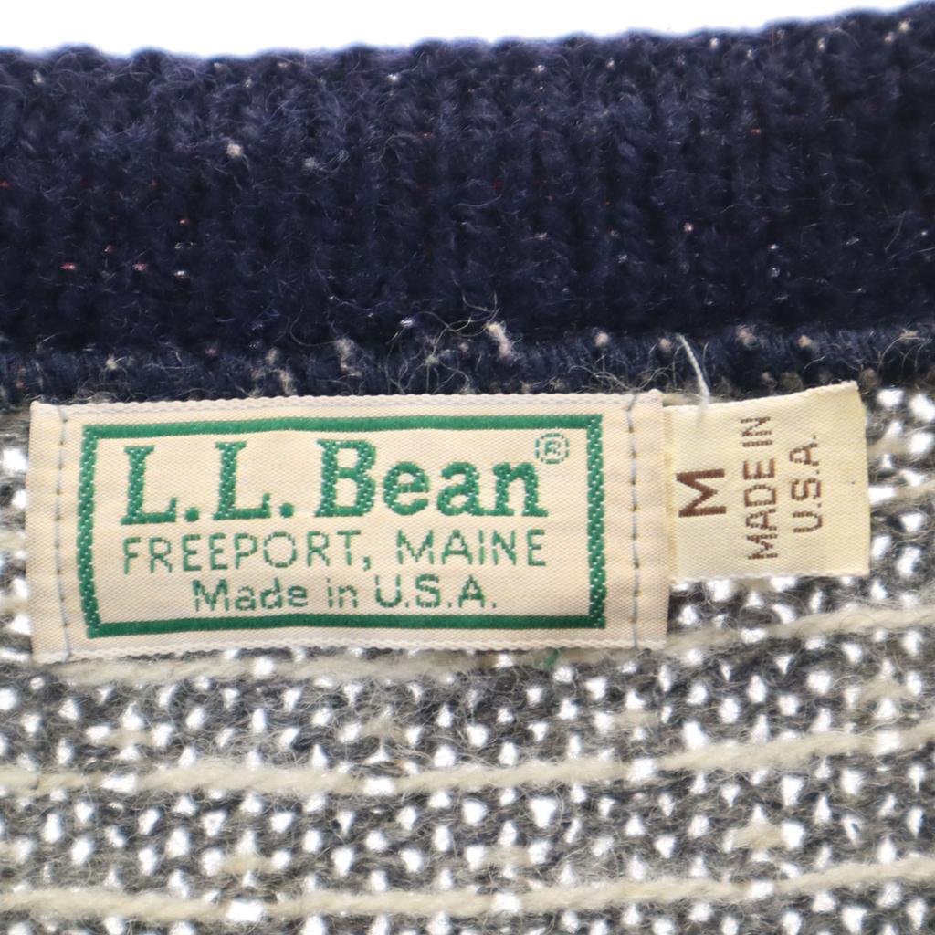 L.L.BEAN 80s Made In USA Vintage Nordic Pattern Long Sleeve Knit Cardigan Women Used