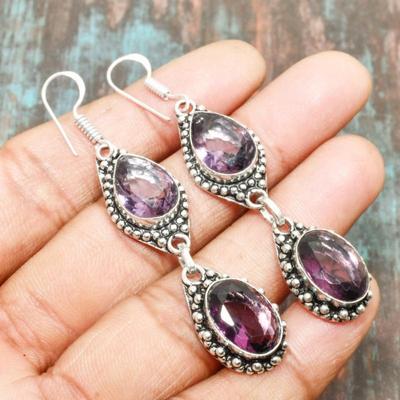 Amazing Amethyst Gemstone Handmade 925 Sterling Silver Jewelry Earring