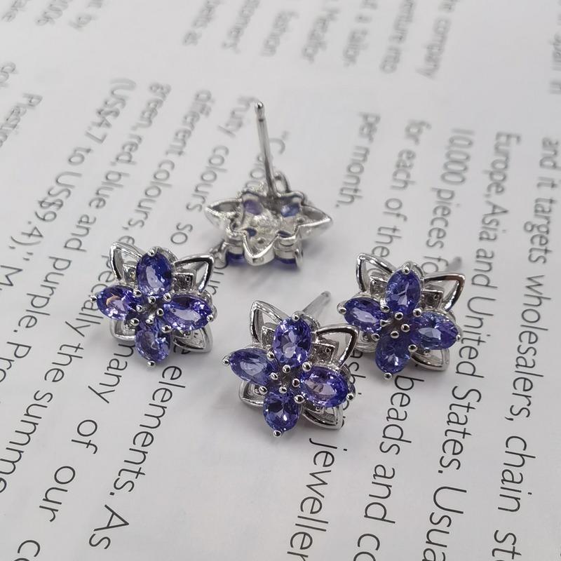 Sace Gems Earrings for Women 100% 925 Sterling Silver Tanzanite Stud Earrings Wedding Party Jewelry Gift