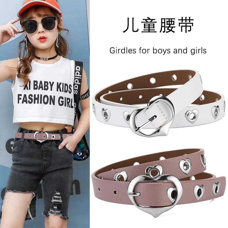 Children'S Belt Heart-Shaped Gas-Eyed Boy Thin Belt Girl Universal Jeans Black
