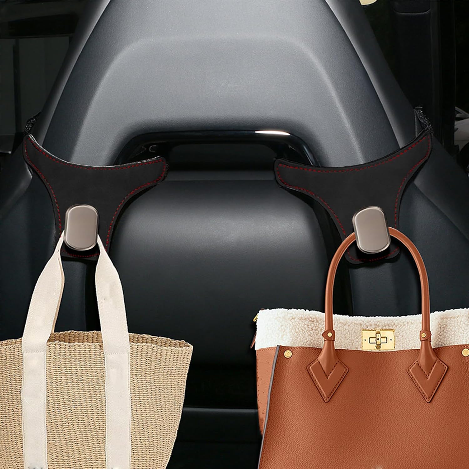 

2PCS Car Purse Hooks,Suede Durable Car Seat Back Hooks for Purses and Bags, Purses Hanger for Sport Seat Back, Easy-Install Cars Stroge Organizer