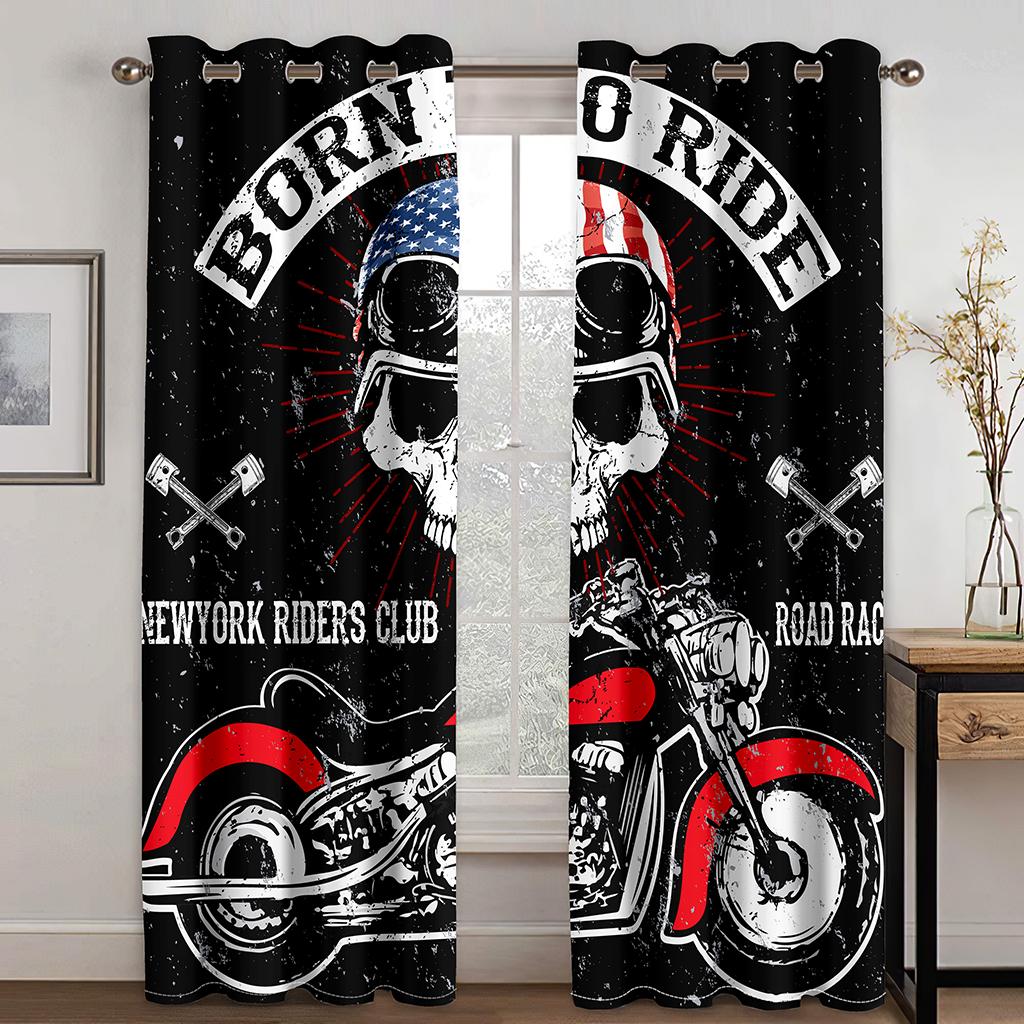 2023 Hot Selling Cool Weird Skull Series Luxury Living Room Bedroom Home Decoration Sunshade Curtain 2 Pieces of Hook Punch Hole