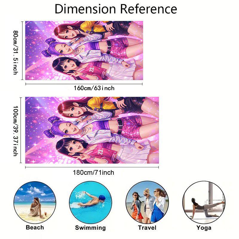 K-Pop Stil Strandtuch mit Lila-Pinkem Farbverlauf Sternenlicht und Girlgroup Geeignet für Strandurlaub Sommergeschenk für Freunde