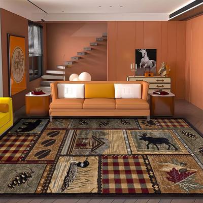 Alfombra Vintage Rústica con Patrón de Caza para Sala de Estar Tamaño Grande 140x200 Alfombras Lavables para Dormitorio Alfombra Antideslizante para Sala de Estar Felpudos
