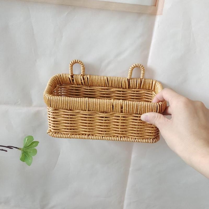 Cesto Portariposti da Parete di Grande Capacità in Plastica Effetto Rattan Organizer per Organizzazione Bagno e Cucina
