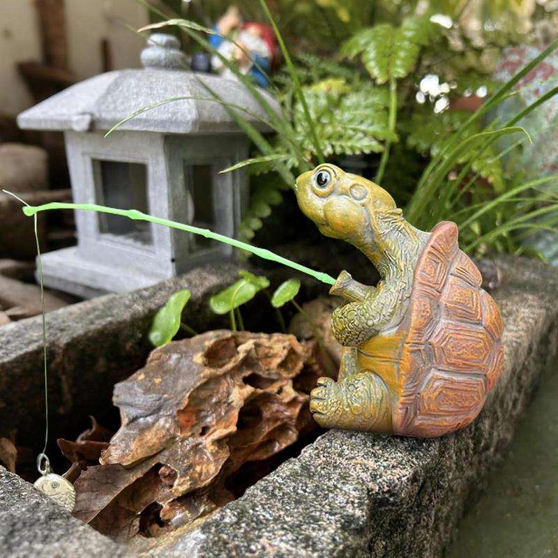 Turtle Statues For Garden Fishing Turtle Resin Sculpture For Outdoor Miniature Animal Tortoise Statue For Yard Backyard Garden