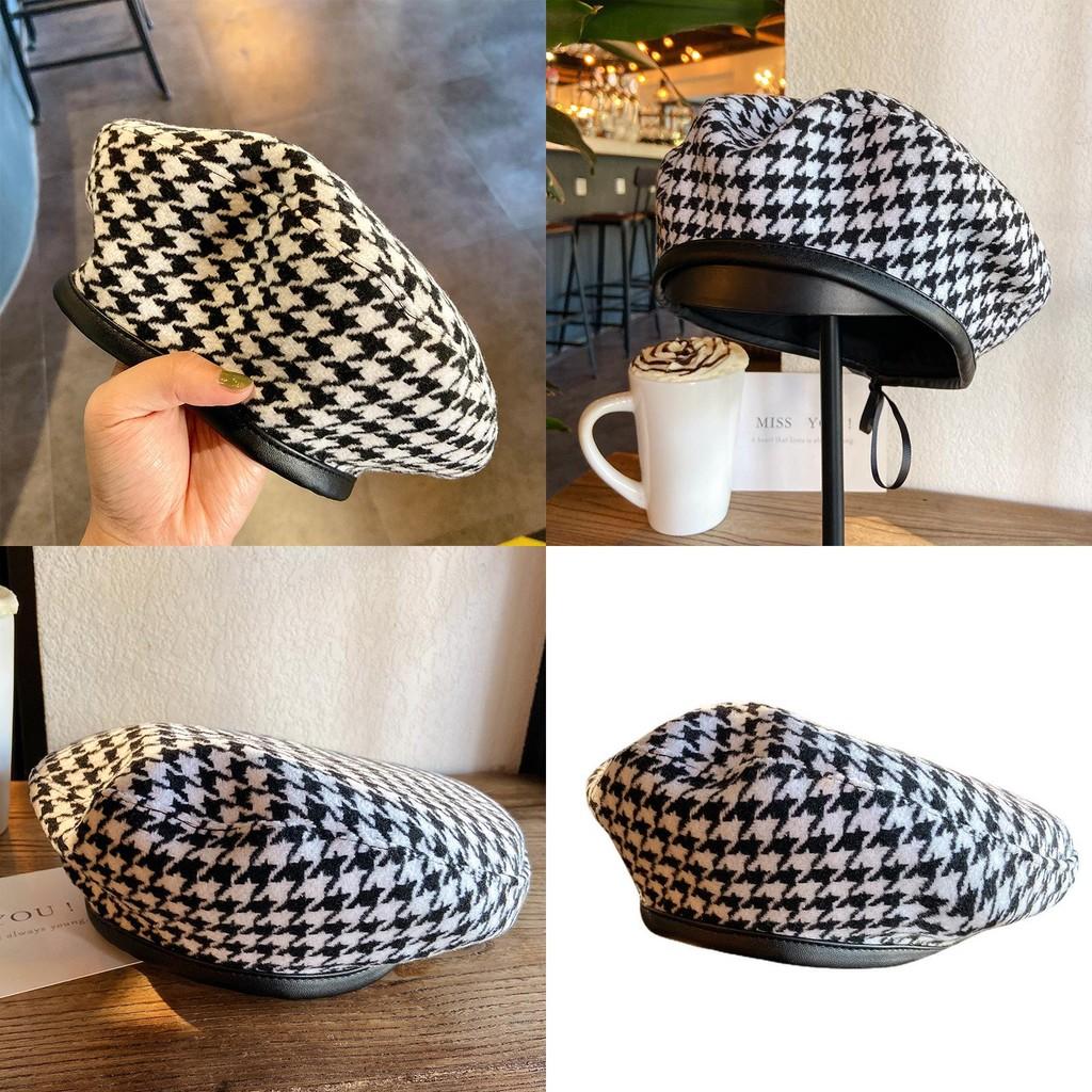 Stylish Houndstooth Beret Hat Women's Lightweight Summer Fashion Accessory