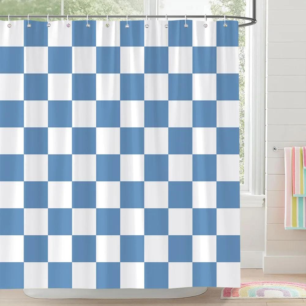 Square and Abstract Line Shower Curtain Geometric Patterns Simple Modern Polyester Fabric Bath Curtain with Hooks Bathroom Decor