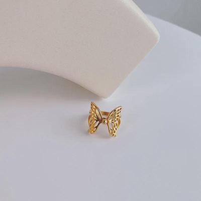 Elegant Korean Titanium Steel Butterfly Ring In 18k Gold