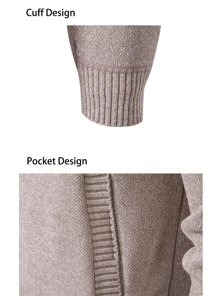 Giacca Cardigan Invernale da Uomo: Manica Lunga, Colore Unito, Lavorazione Spessa, Caldo, Maglieria Casual per Uomini di Mezza Età