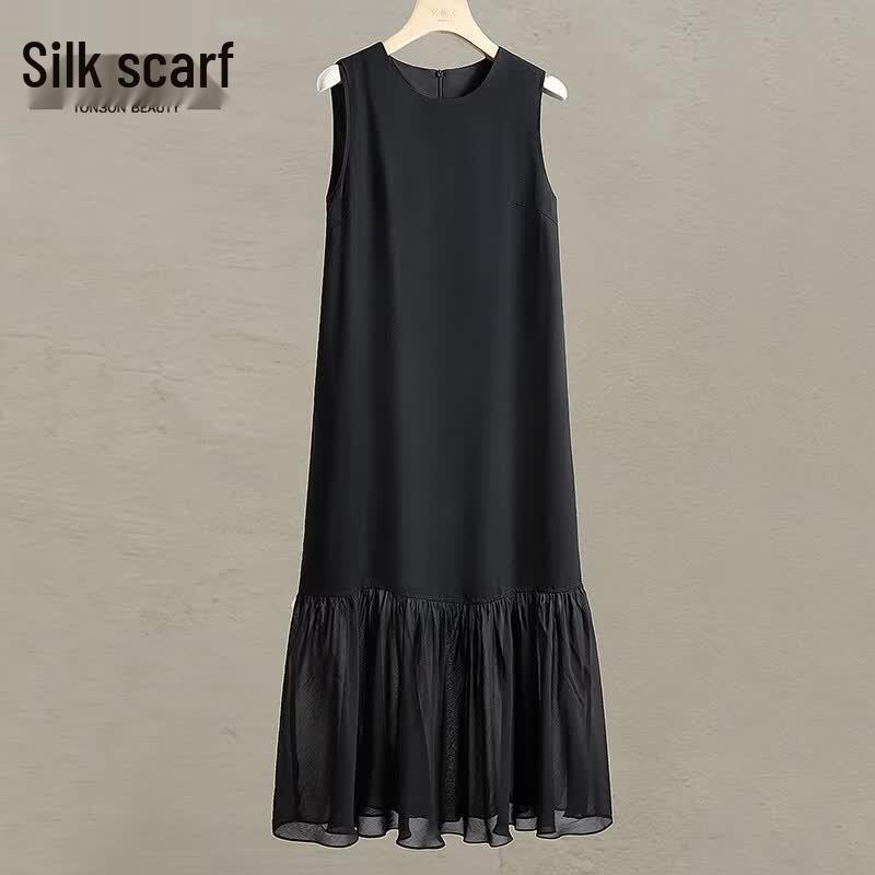 Women s Solid Chiffon A-Line Midi Slip Dress L чёрный
