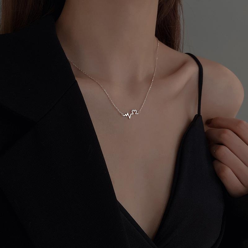 2021 New Style 925 Sterling Silver Heartbeat Necklace: Trendy Hollow Heart Pendant Clavicle Chain for Women